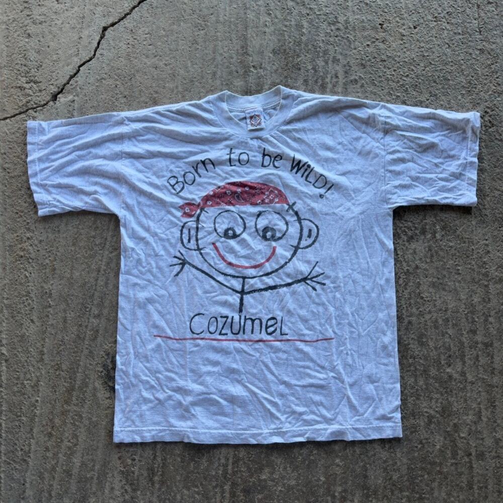VINTAGE Y2K BORN TO BE WILD T-SHIRT COZUMEL MEXICO PARTY ALCOHOL FUN MENS XL